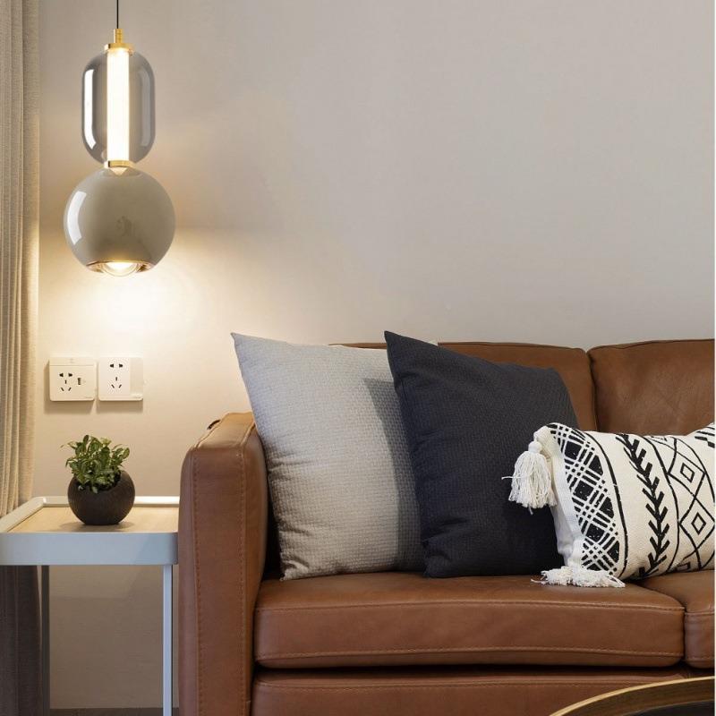 新款卧室玄床头吊灯降现代852简约玻墙璃客厅背景设计师关轻奢升