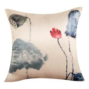 中国风中式古典水墨画丝绸缎家居软装客房装饰抱枕靠垫套订制