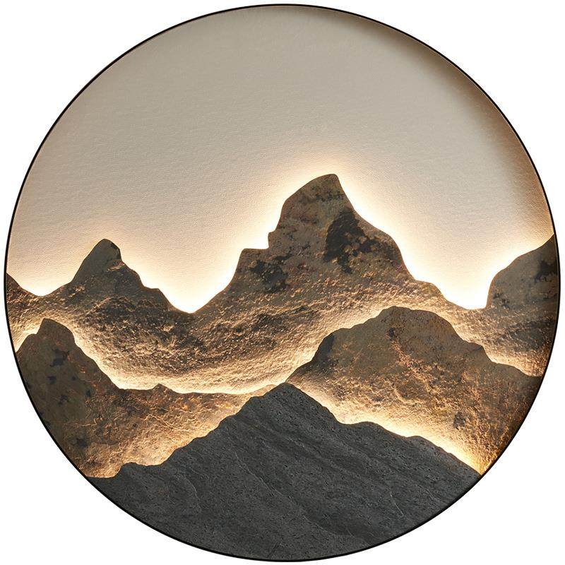 玄关壁画灯岩板新中式客厅沙发茶室背景墙装饰灯立体山水挂画壁灯