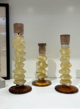 玻璃器皿摆件香薰蜡烛托台水晶烛台轻奢风复古法式中古艺术感琉璃