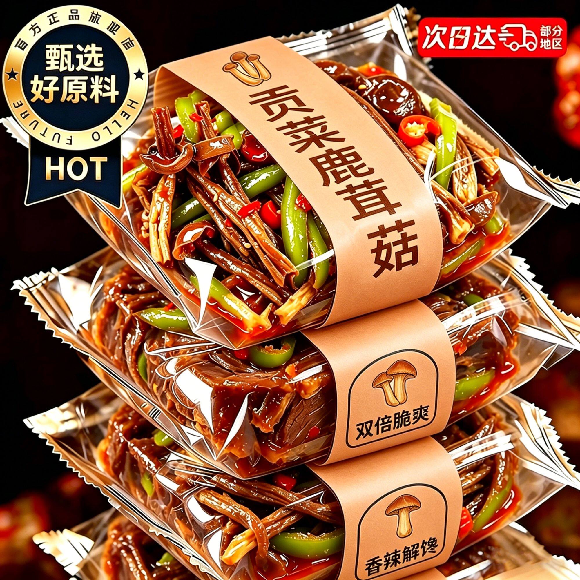 贡菜鹿茸菇开袋即食湖南下饭菜特产湘味红油素食菜拌饭面菌菇解馋