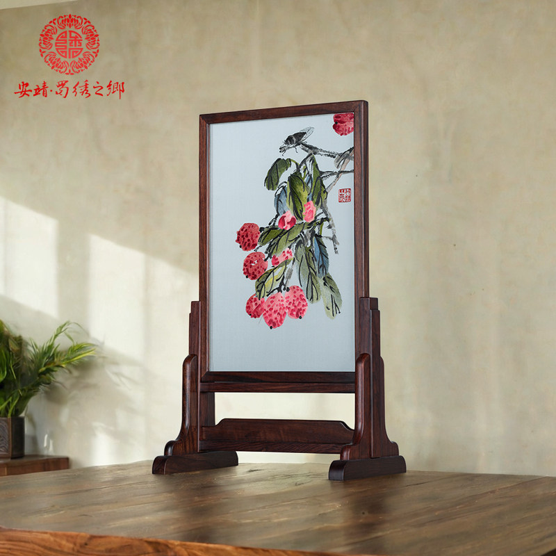 蜀绣荔枝摆件手工刺绣工艺品
