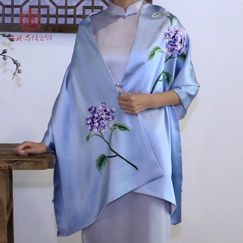 真丝披肩纯手工刺绣特色礼品蜀绣