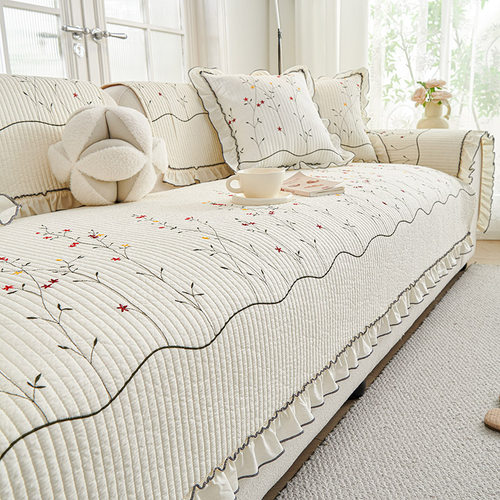 纯棉四季防滑布艺沙发垫