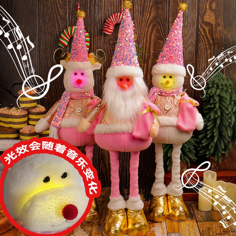 多款圣诞节站姿伸缩公仔 酒店橱窗圣诞雪人麋鹿娃娃玩偶装饰摆件