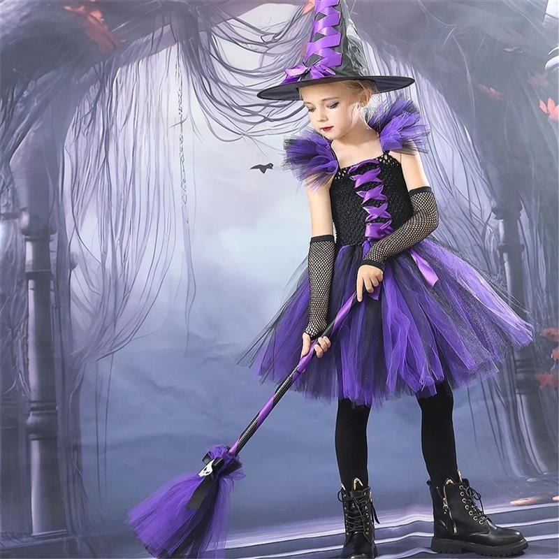万圣节儿童服装女巫也疯狂蓬蓬纱裙子Halloween女童化妆舞会cos服