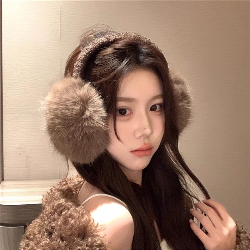 毛绒耳罩防寒女款冬季可折叠保暖棕咖色耳捂子东北防冻护耳套耳包