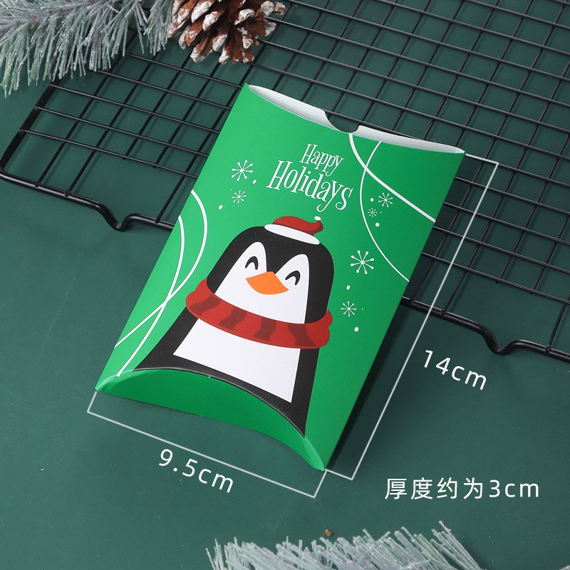 圣诞老人驯鹿枕头盒牛轧糖纸盒曲奇饼干盒子烘焙包装平安夜打包盒