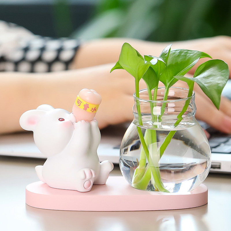 创意简约mini卡通动物肥宅快乐水家居绿萝水养植物器皿玻璃小摆设