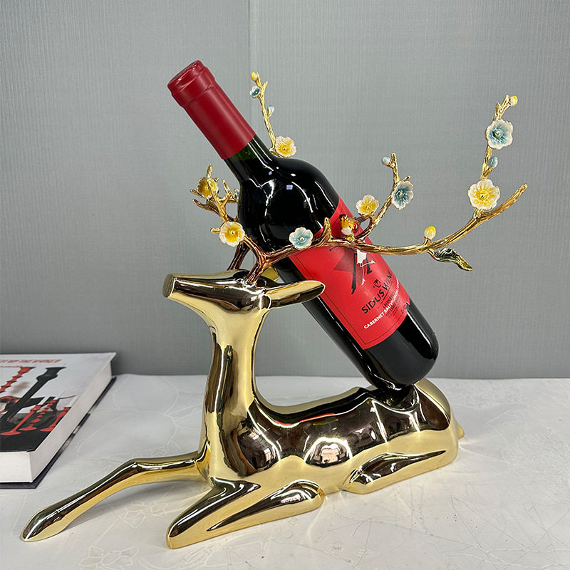现代轻奢珐琅彩麋鹿红酒架摆件家居饰品样板房客厅玄关酒柜装饰摆