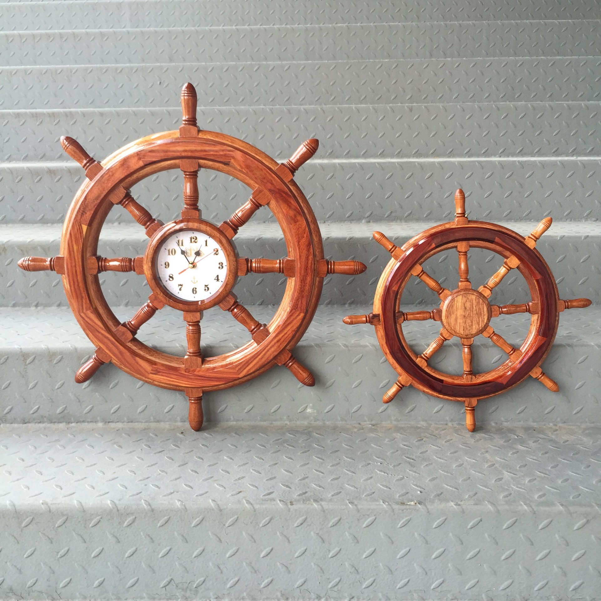 木船舵挂钟装饰壁挂红木工艺品花梨木舵手钟表舵盘客厅风水摆件