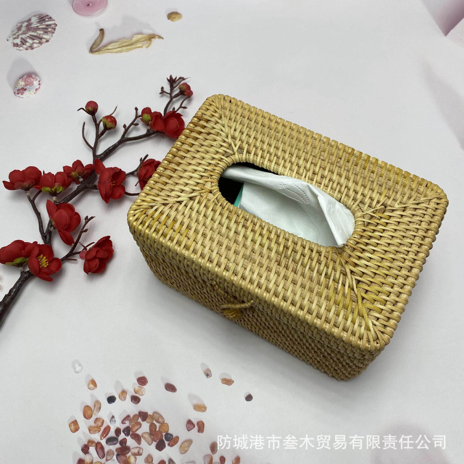 厂家直销越南藤编手工纸巾盒圆形方形纸巾盒客厅卧室桌面收纳盒