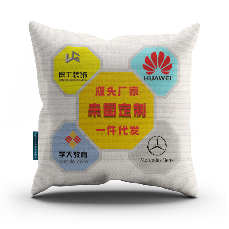 厂家直销 抱枕定制logo亚马逊亚麻靠枕套桃皮绒沙发靠垫