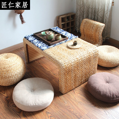 创意藤编茶几阳台桌椅组合榻榻米地台功夫茶桌矮桌日式小茶几