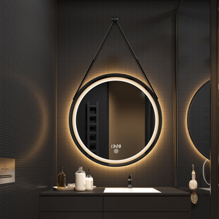 无缝焊接铝合金边框智能浴室镜吊带圆镜梳妆化妆镜挂墙式装饰镜子