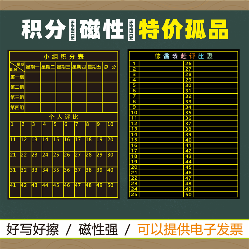 磁性小组积分表黑板贴班级激励个人评分表评比栏竞赛比赛软磁铁磁贴你追我赶学号积分表可移除磁性黑板贴