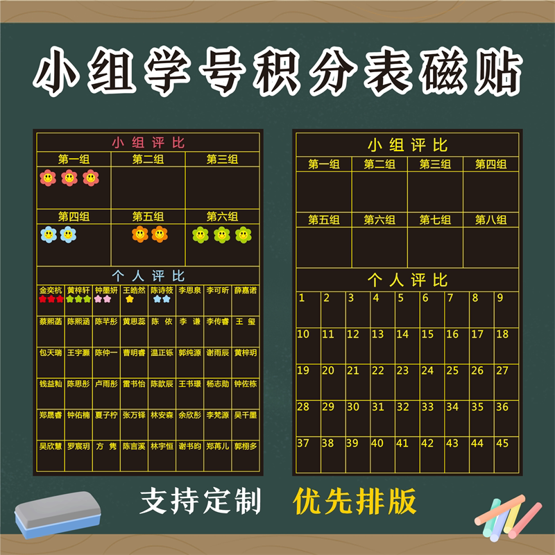 磁性小组学号个人积分表磁性贴