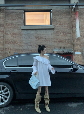 黄亮Elovey 复活款两年前的落肩连衣裙不规则设计简约美感裙A03-4