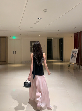 黄亮Elovey 自带氛围感 波光粼粼超仙粉色半身裙显白中长裙C02-1