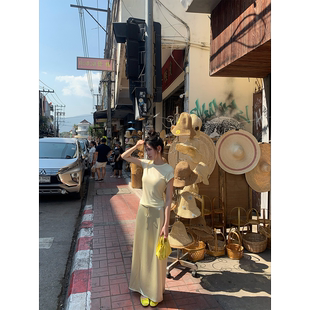 黄亮Elovey 松弛女孩套装显白淡黄色短袖+半裙两件套套装通勤百搭