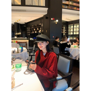 针织小外套 兔毛绵羊毛气质巴黎红围裹式 黄亮Elovey 惊艳氛围红