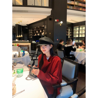 黄亮Elovey【惊艳氛围红】兔毛绵羊毛气质巴黎红围裹式针织小外套