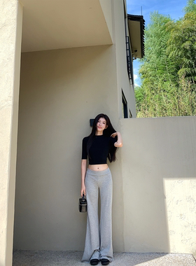 黄亮Elovey BI备款显瘦遮肉百搭好穿休闲长裤早秋通勤微喇裤C02-1