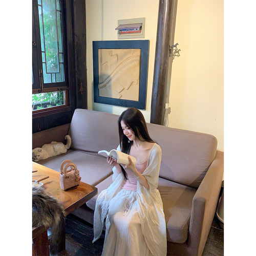 黄亮Elovey【轻盈少女感】温柔妹妹三件套吊带开衫长款米色半身裙