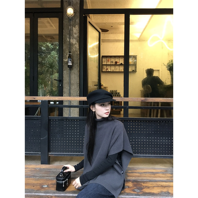 黄亮Elovey 都市女郎1oo羊毛中高领蝙蝠袖马甲毛衣含腰带C01-3