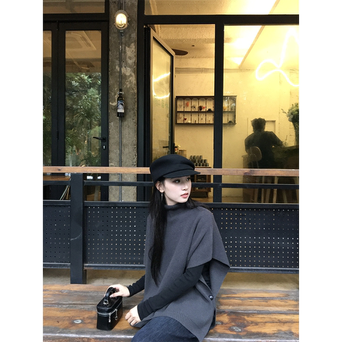黄亮Elovey 都市女郎1oo羊毛中高领蝙蝠袖马甲毛衣含腰带C01-3