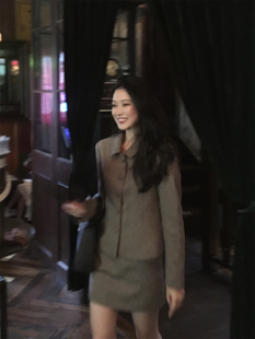 上衣 黄亮Elovey 秋冬季 套装 半裙两件套D03 限量咖色复古百搭时尚