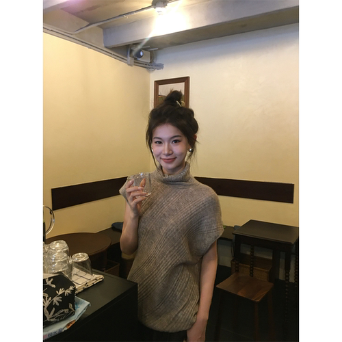 黄亮Elovey【视觉焦点】无袖中领针织气质毛衣女早秋百搭显瘦上衣