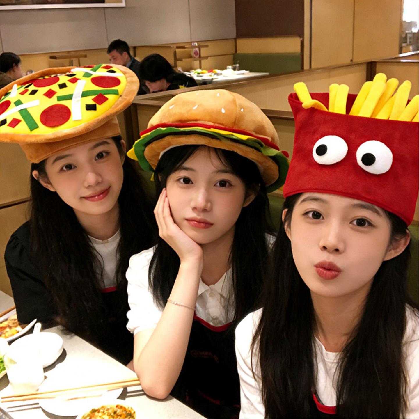 可爱搞怪汉堡包薯条头套帽子卡通儿童成人麦当劳生日拍照头饰道具