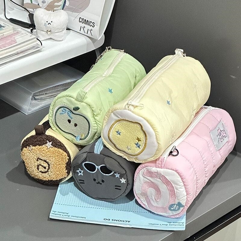 笔袋高颜值ins风大容量青苹果星星绿色鱼板面猫猫粉色刺绣文具袋