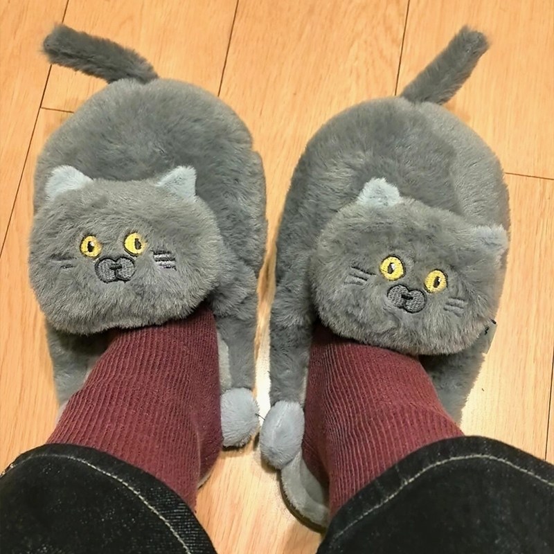 小猫拖鞋蓝猫棉拖鞋可爱女款冬季毛绒保暖半包跟棉鞋室内家居拖鞋