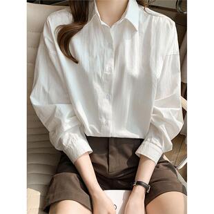 100%纯棉白衬衫女2025春秋季新款长袖内搭休闲通勤OL上衣宽松衬衫
