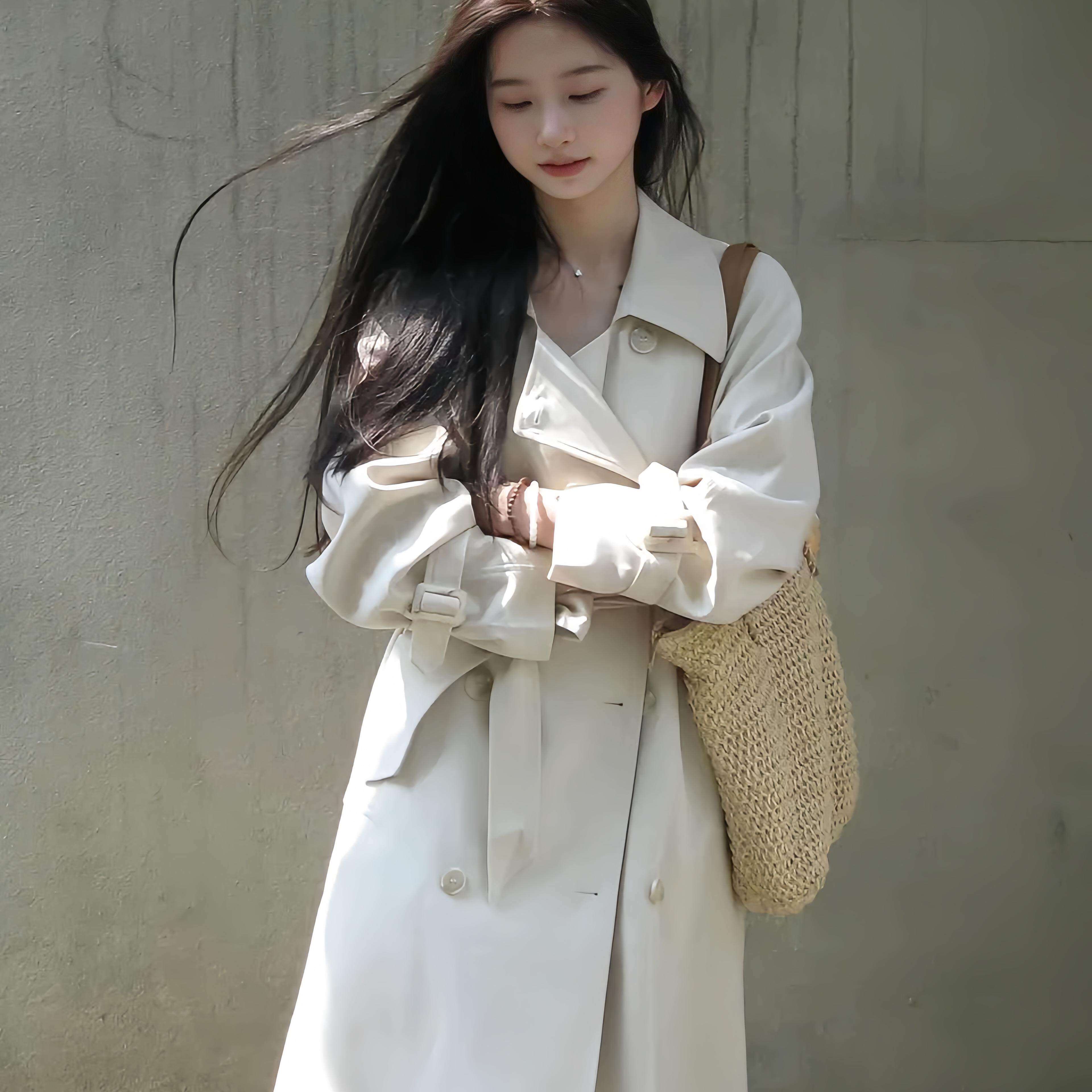白色风衣外套女2025年新款韩系中长版小个子英伦风高级感春秋大衣