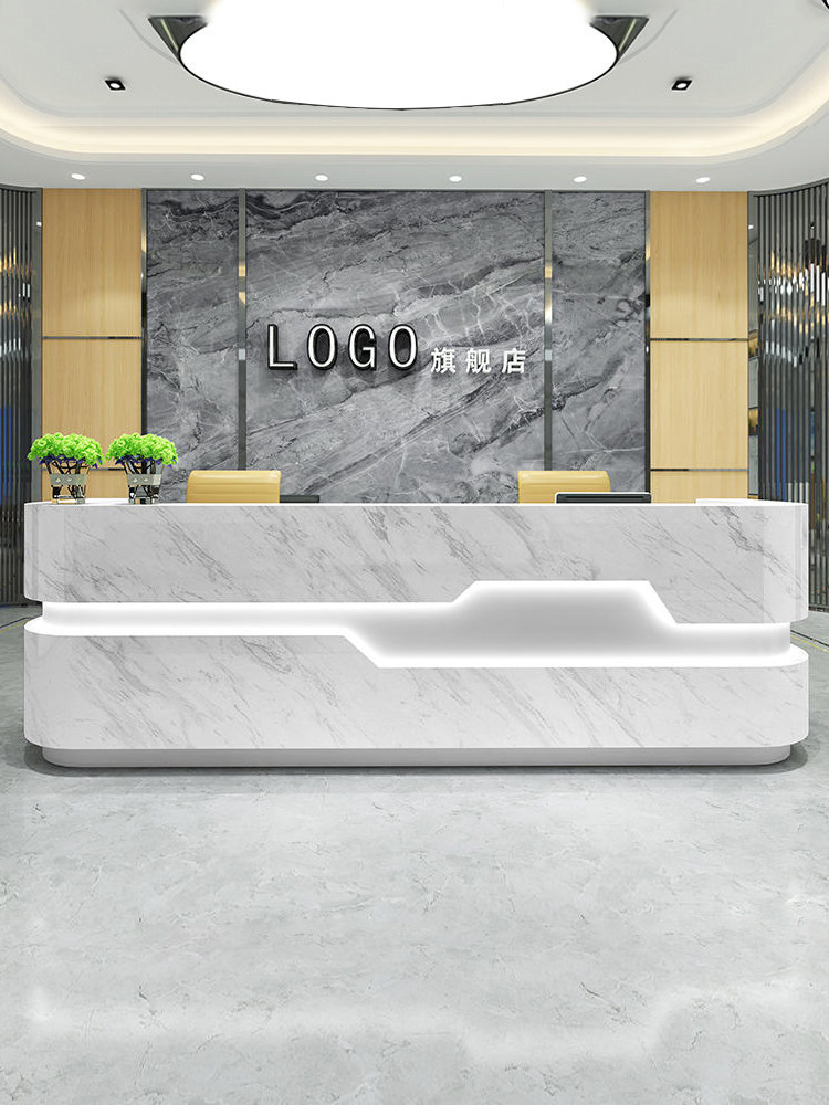 办公吧台前台接待台公司烤漆前台弧形彷大理石美容院收银台服务台