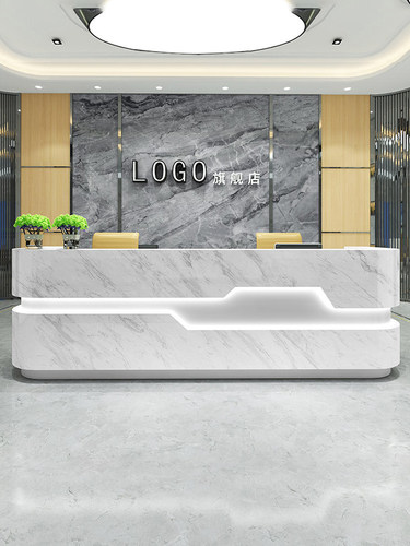 办公吧台前台接待台公司烤漆前台弧形彷大理石美容院收银台服务台