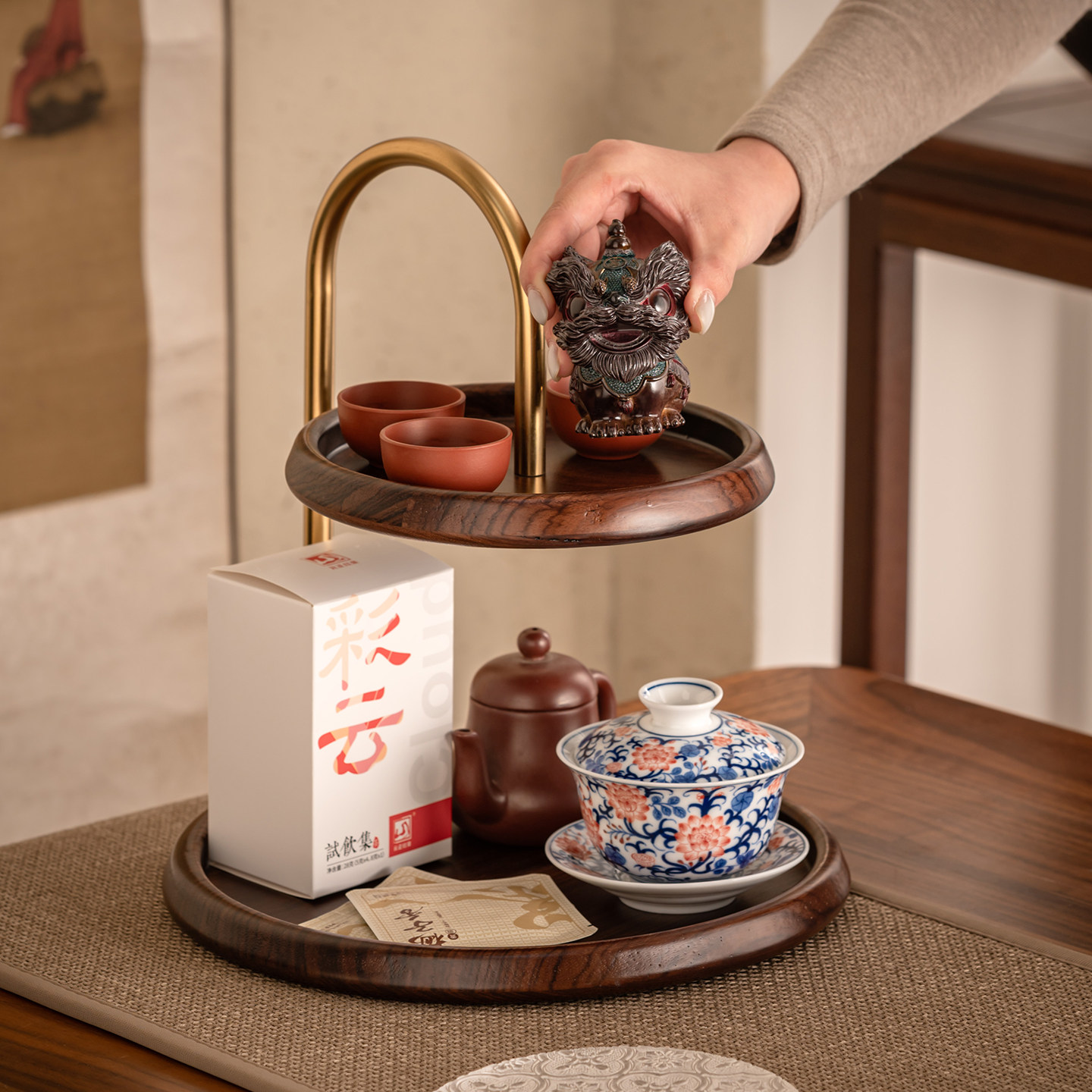 双层桌面杯子收纳层架实木咖啡水杯茶具置物架化妆品摆件展示整理