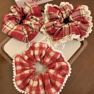 龙年红色千鸟发圈高级氛围感发绳圣诞大肠皮套丸子喜庆头饰橡皮筋