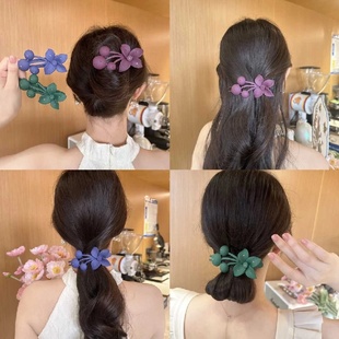 紫荆花头发夹子气质花朵盘发抓夹女钻钻磨砂夹子后脑勺鸭嘴夹新款