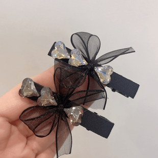 网红超仙水晶蝴蝶结发夹精致刘海侧边夹发卡头饰前额短发一字边夹