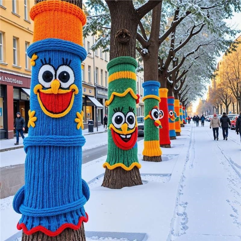 大树毛衣多巴胺色彩大粗线冬季大树穿衣服毛衣网红店旅游打卡引流