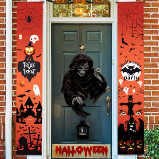 万圣节鬼屋密室门口挂布对联装饰商场店铺酒吧氛围恐怖场景道具