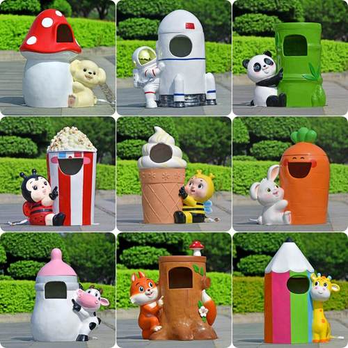 户外公园林垃圾桶景区商场学校广场草坪玻璃钢果皮箱装饰雕塑摆件