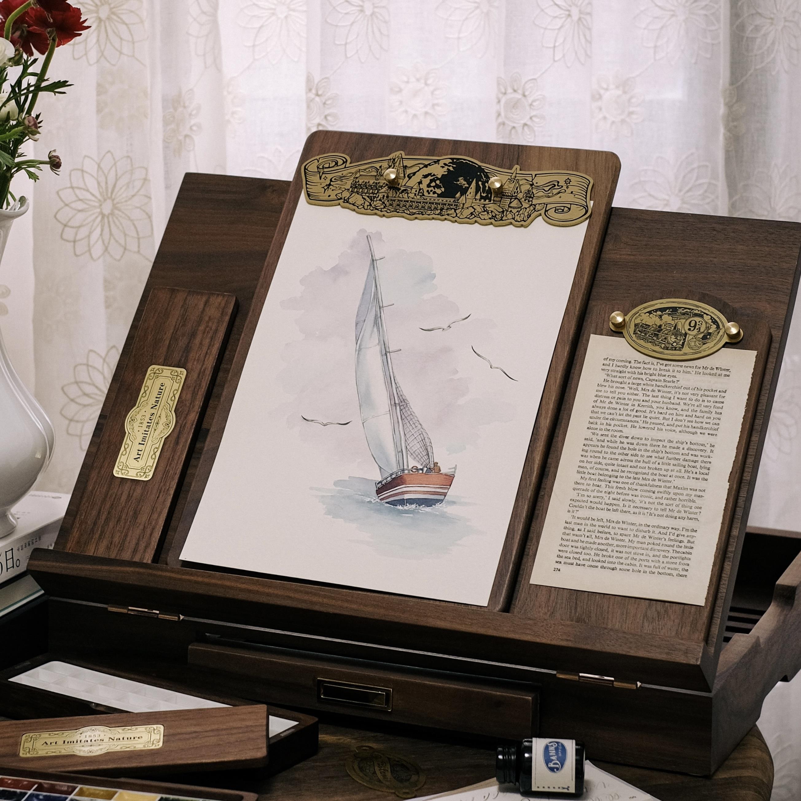 北美黑胡桃木实木折叠画架水彩铅笔画板桌面4K可调节阅读生日礼物