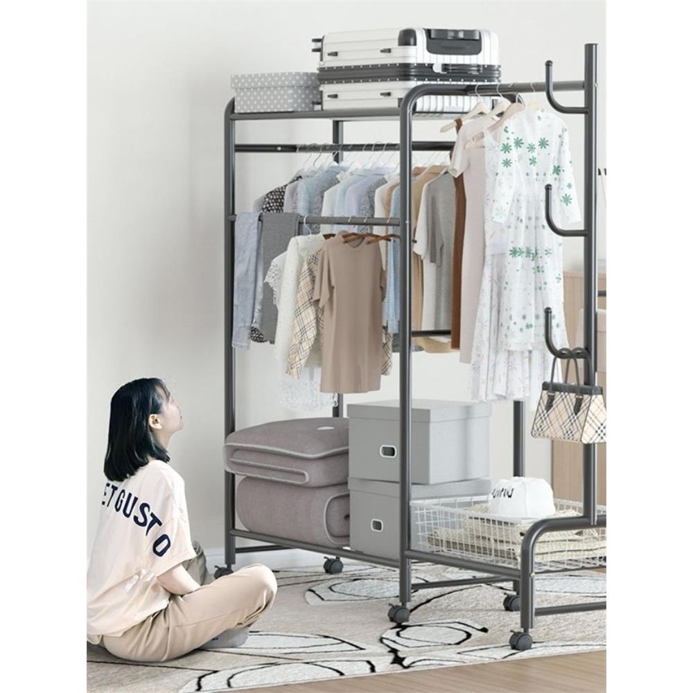 衣柜晾衣架落地式卧室晾衣架双杆晾衣架简易家用晾衣架储物架