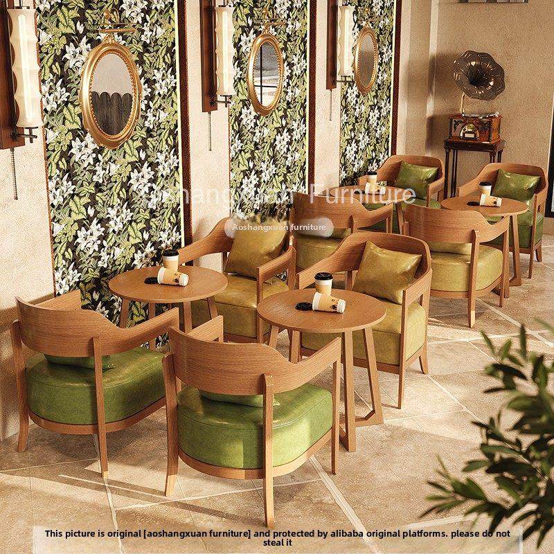咖啡厅桌椅奶茶店实木餐厅座椅商用茶楼餐厅餐椅烘焙甜品店接待凳