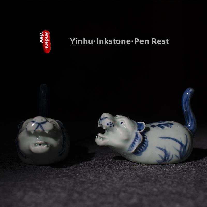 陶瓷老虎砚滴彷古文房水滴壶创意生肖动物毛笔搁景德镇手绘墨书滴